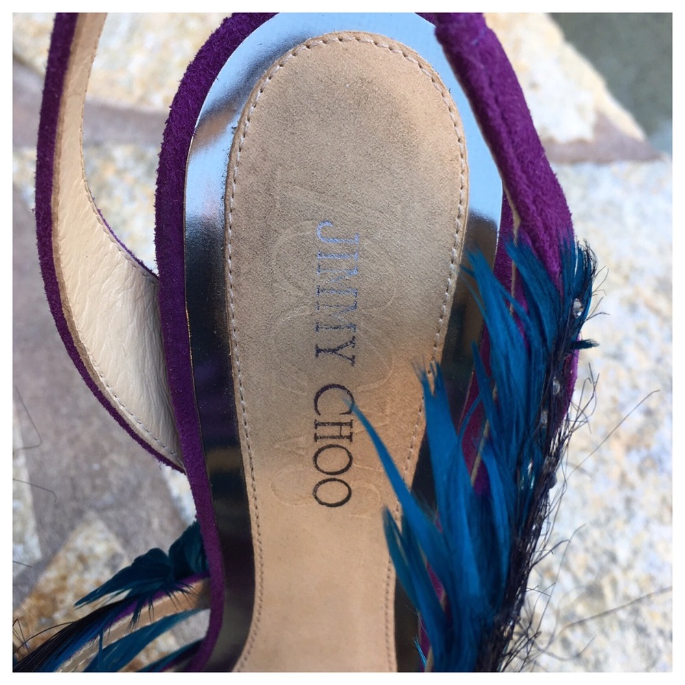 Jimmy Choo Marlene Feather/Suede Sandal Heels - Picture 3 of 8