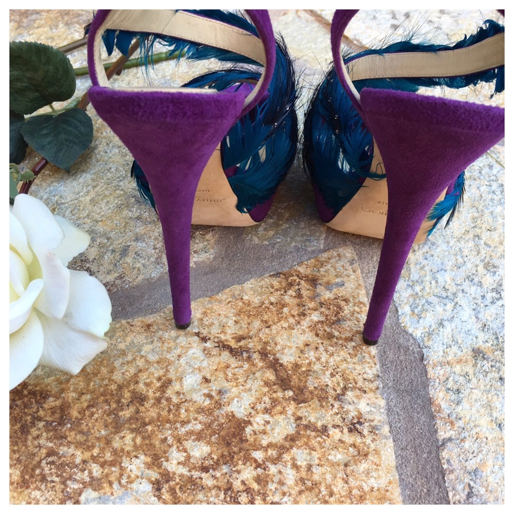 Jimmy Choo Marlene Feather/Suede Sandal Heels - Picture 4 of 8