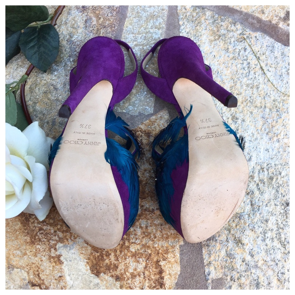 Jimmy Choo Marlene Feather/Suede Sandal Heels - Picture 5 of 8