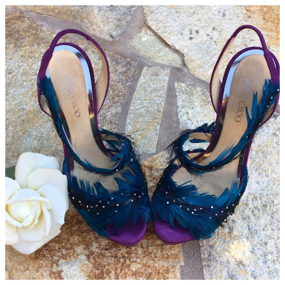 Jimmy Choo Marlene Feather/Suede Sandal Heels - Picture 6 of 8