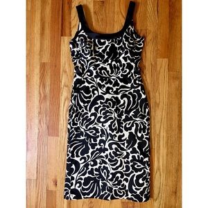 Satin Scoop Neck Structured Brocade Fishtail Dress