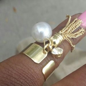 Pearl Tassel Pinky Ring