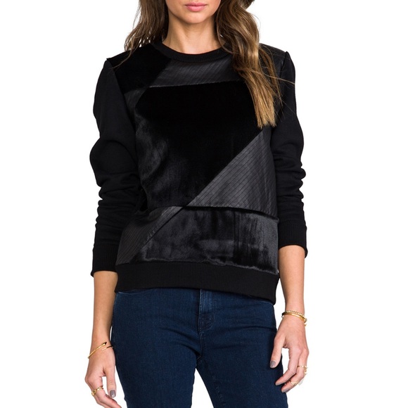 *NWOT* Theory Leather and Calf Hair Sweatshirt