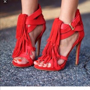 Bebe red Isella fringe sandals