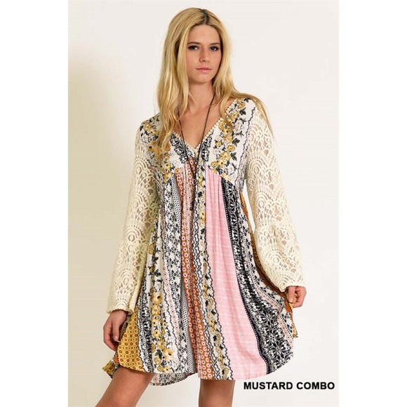 1DAYSALE Printed Lace Bell Sleeve Dress - Picture 2 of 4