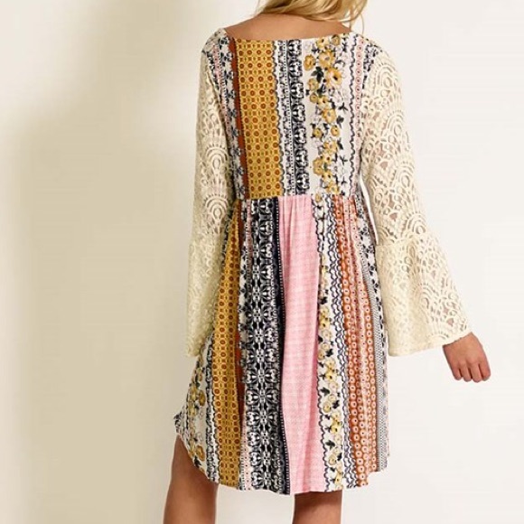 1DAYSALE Printed Lace Bell Sleeve Dress - Picture 3 of 4
