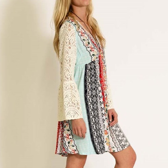 1DAYSALE Printed Lace Bell Sleeve Dress - Picture 2 of 4