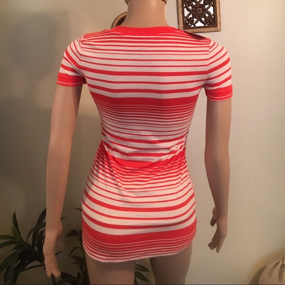 V-neck stretch tangerine striped long tee -NWT, SM - Picture 3 of 4