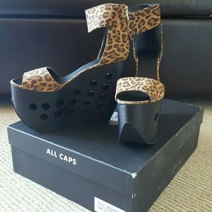 ALL CAPS - Amaranth Leopard suede platform wedges