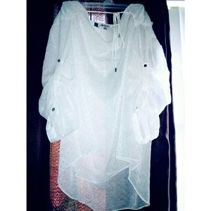 Jennifer lopez sheer shirt with polka dots