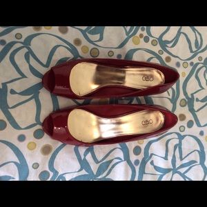 Cato Red Patent Peep-Toe Wedges