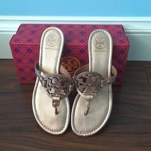 Tori Burch rose gold Miller sandal