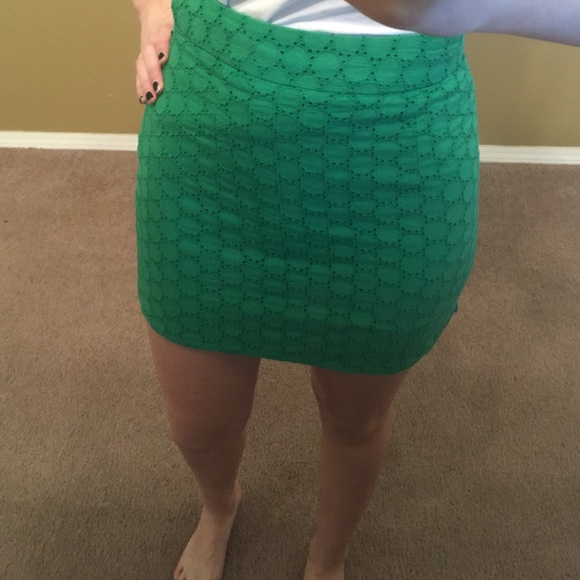 Green lace mini skirt