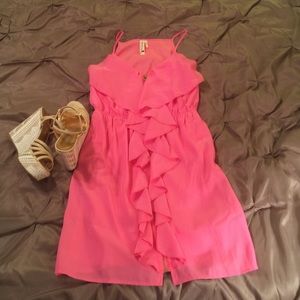 Hot Pink Dress w/ front Zipper and Ruffle