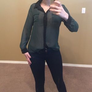 Dark green and black button up blouse