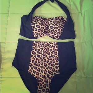 Leopard high waisted plus size bikini