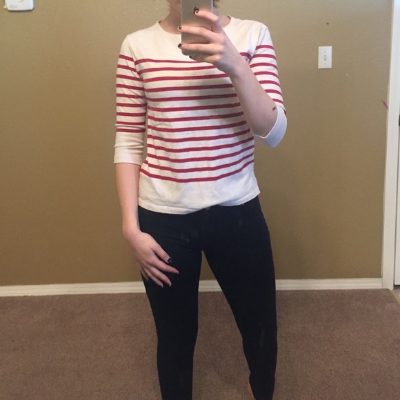 Red and cream striped lightweight sweater