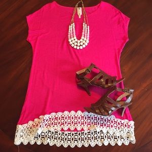 Size Small tunic/dress with white crochet trim