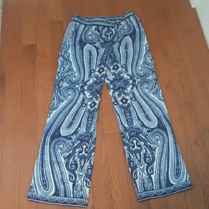 Wide legged dress pants.