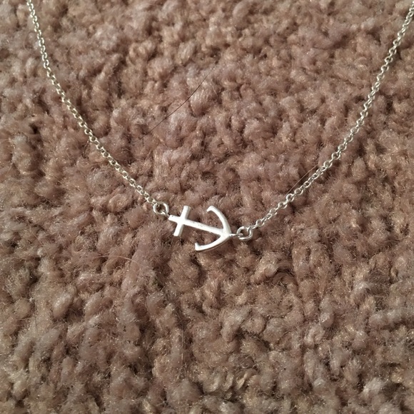 silver sideways anchor necklace