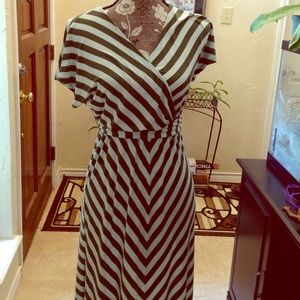 Light and dark green striped dress.