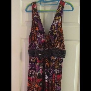 Dress, sleeveless, Sz 2X, multi color, belted