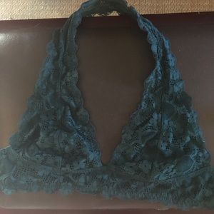 FREE PEOPLE GREEN LACE HALTER BRALETTE