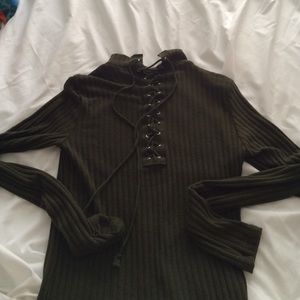 Fitted Forrest Green Lace up Top