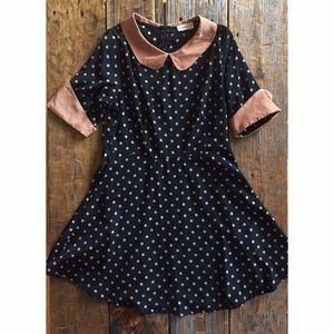 Black & Tan Polka Dot Dress with Peter Pan Collar