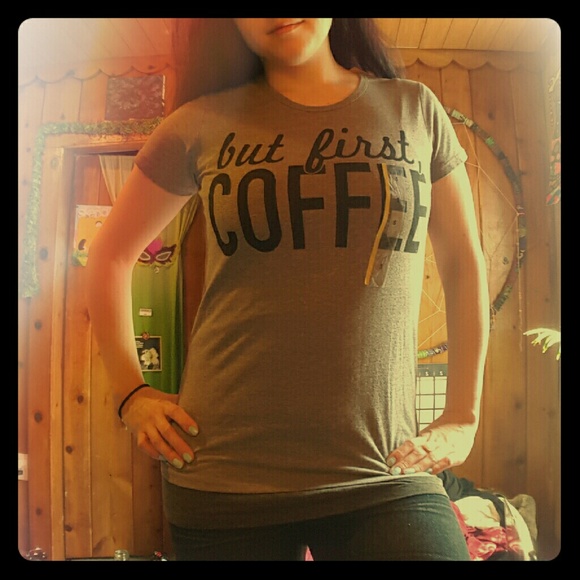 Gray t-shirt "but first, coffee" nwt