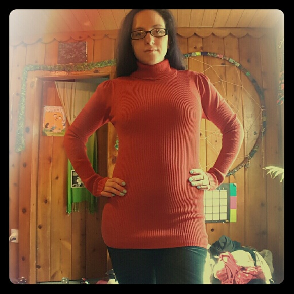 Long sleeve orange turtleneck sweater