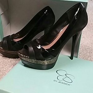 High Heel Open Toed Heels w/ gold detail