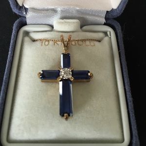 Gorgeous Blue Cross Necklace 10 karat gold