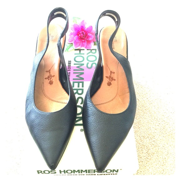 Black Pebble Leather Slingbacks Size 11 1.5"heel