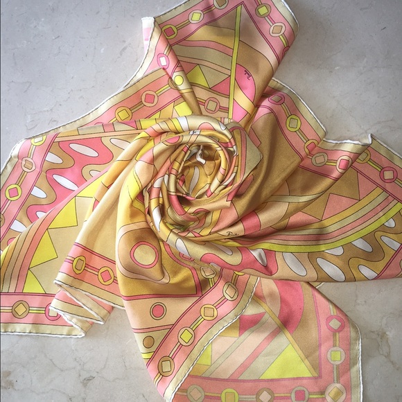 Emilio Pucci Pink/Yellow/Gold Geometric Silk Scarf