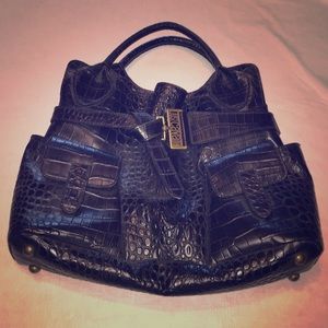 JUST CAVALLI CROCODILE EMBOSSED TOTE - BLACK