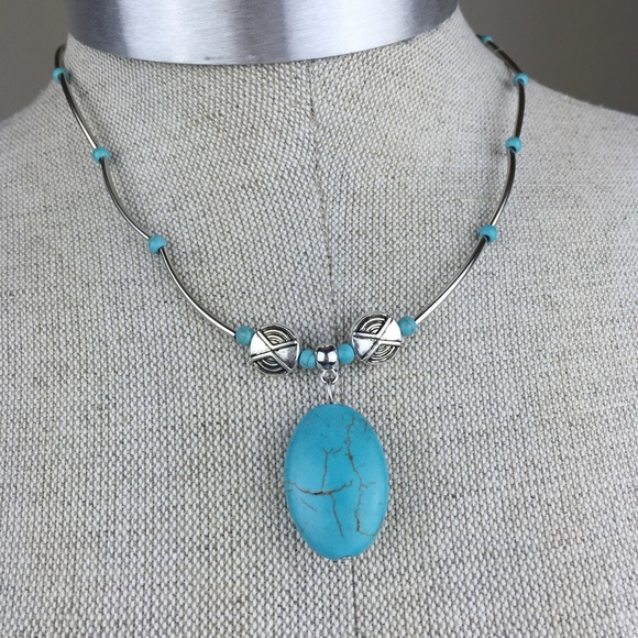 NWT silver and turquoise necklace and earrings set - Picture 3 of 4