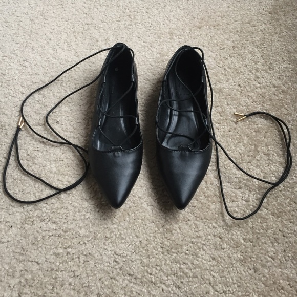 Lace up faux leather flats