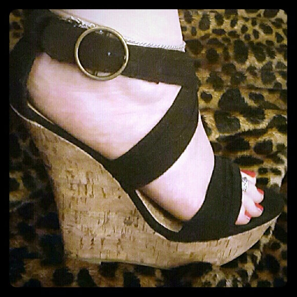 Flash Sale! Dots Brand Black Ankle Strap Wedge