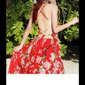 Bohemian crisis/cross spaghetti strap long dress