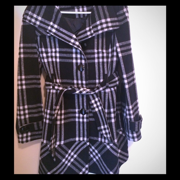 Black and White Plaid Pea Coat