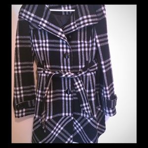 Black and White Plaid Pea Coat