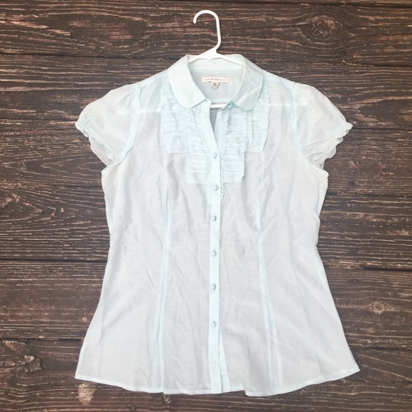 Light blue short sleeve sheer button up top