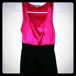 Hot pink silk/black cotton mini