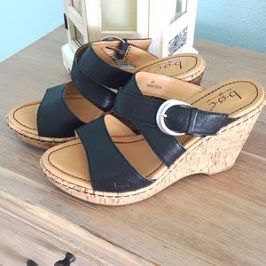 B.O.C. Black Wedge Sandals Size 8