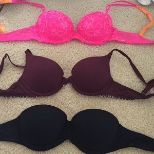 Three PINK push up bras
