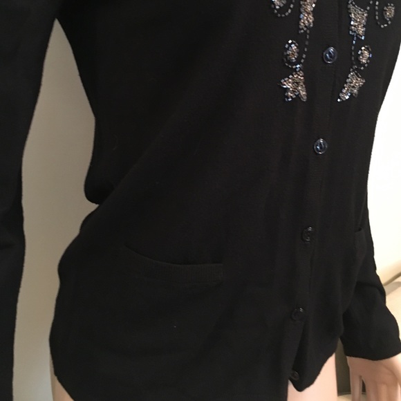 Jones New York multi beaded V-neck cardigan BLK M - Picture 3 of 4