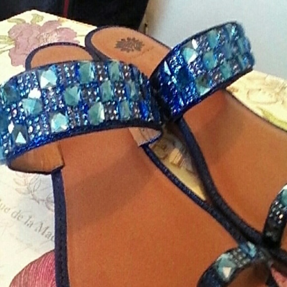 YELLOW BOX SANDALS BLUE SQUARE STONES 8.5 - Picture 2 of 4