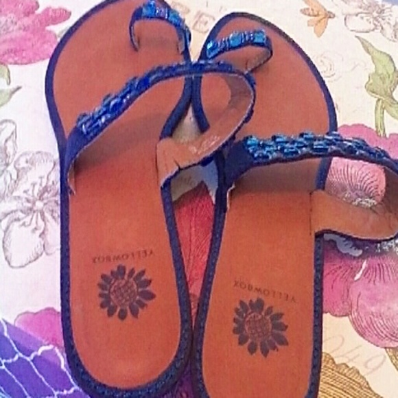 YELLOW BOX SANDALS BLUE SQUARE STONES 8.5 - Picture 3 of 4