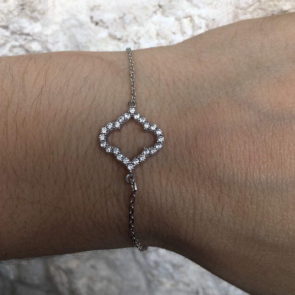Sterling Silver CZ Clover Bracelet. - Picture 2 of 2
